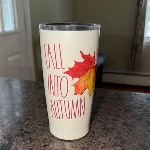 Rae Dunn Cream Tumbler with Pink Text